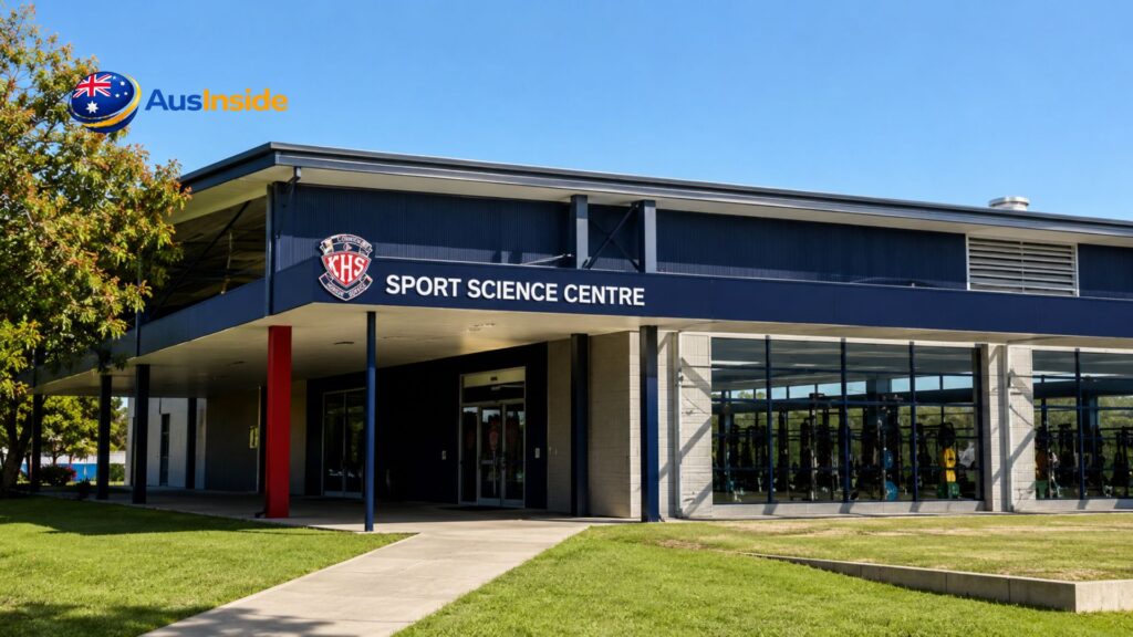 Modern Sport Science Centre at Katherine High School featuring contemporary architecture, fitness training facilities, large glass windows, and landscaped grounds in the Northern Territory.