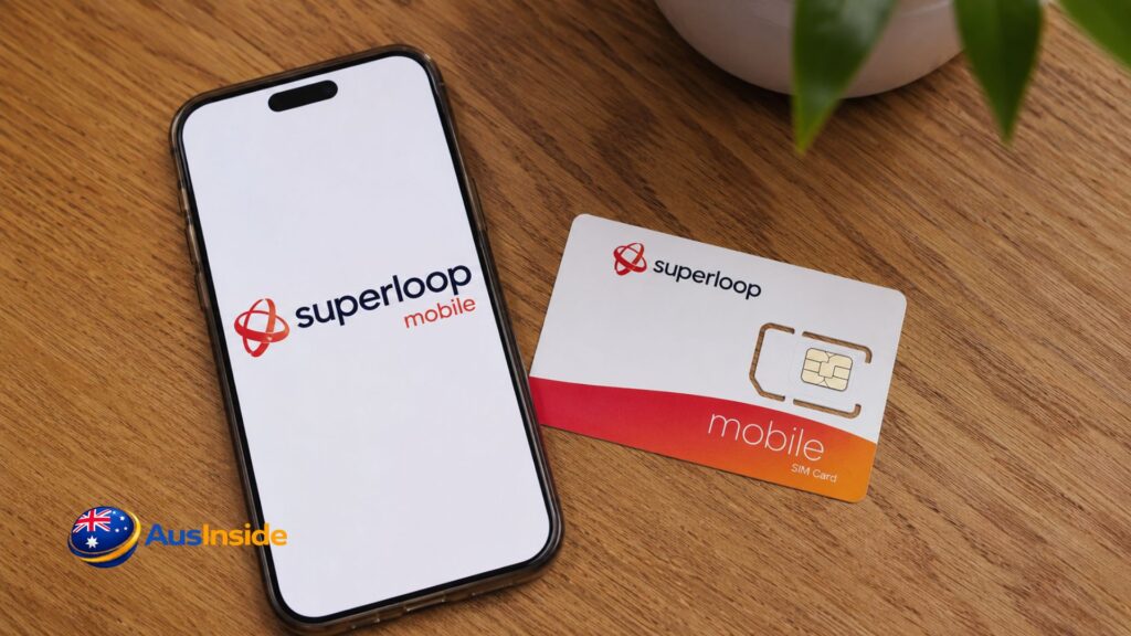 Superloop Mobile Plans 2026 displayed on a smartphone with a Superloop SIM card, highlighting prepaid mobile plans, 5G connectivity, and Telstra network coverage in Australia.