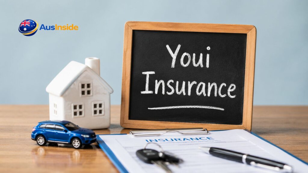 Home model, toy car, insurance documents, and car keys representing Youi Insurance coverage for home and vehicle protection in Australia.