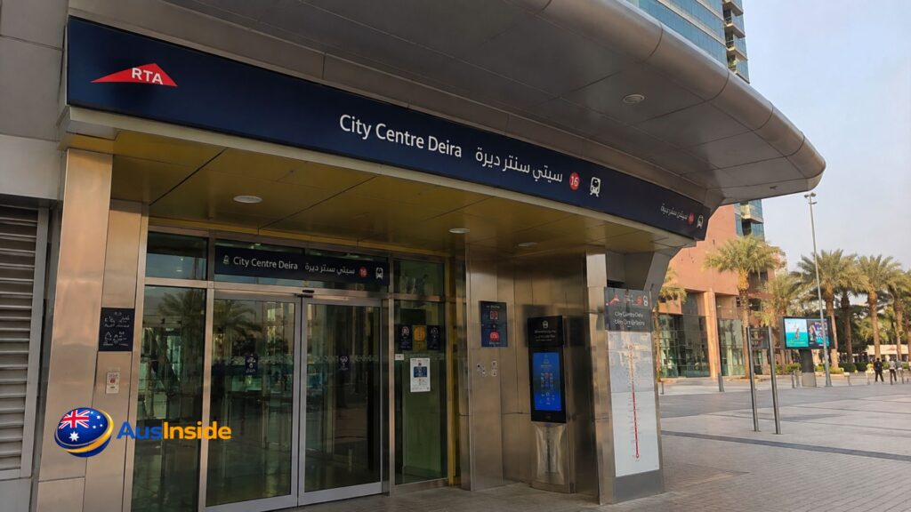 City Centre Deira Metro Station Exit 1 beside the Deira City Centre Mall entrance in Dubai.